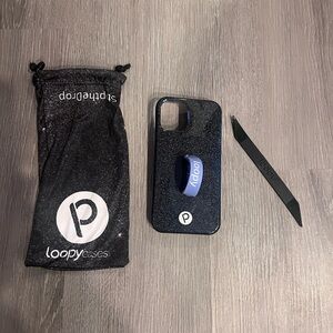 Loopy Case Midnight Black Sparkly with black and light purple loops iPhone12 Min